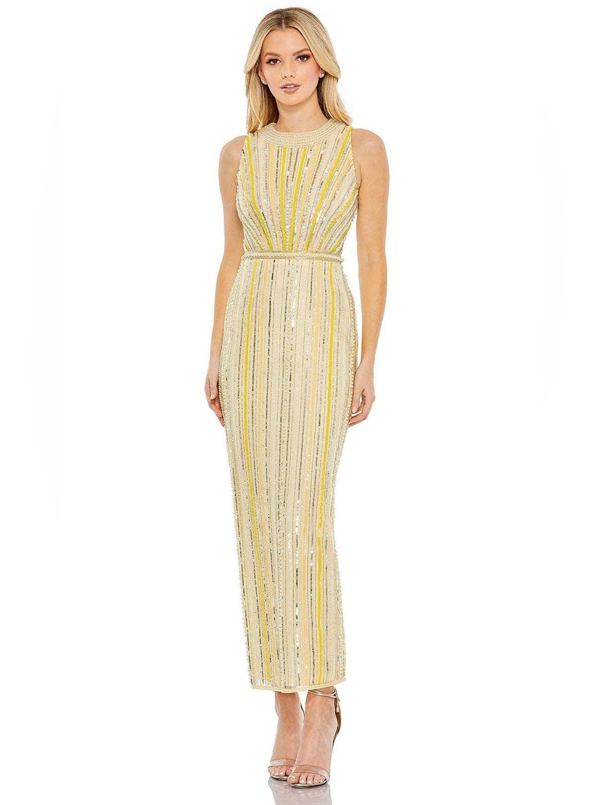Mac Duggal 93752 - Yellow Hand Beaded Pearl Embellished Sheath Dress